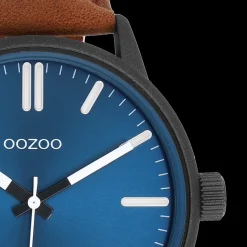 Zwarte OOZOO horloge met bruine leren band - C11401