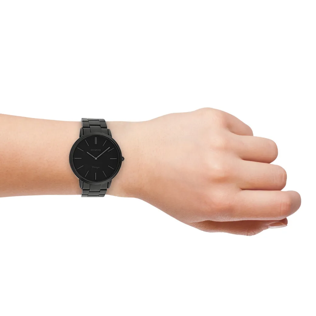 Zwarte OOZOO horloge met roestvrijstalen armband - C20025