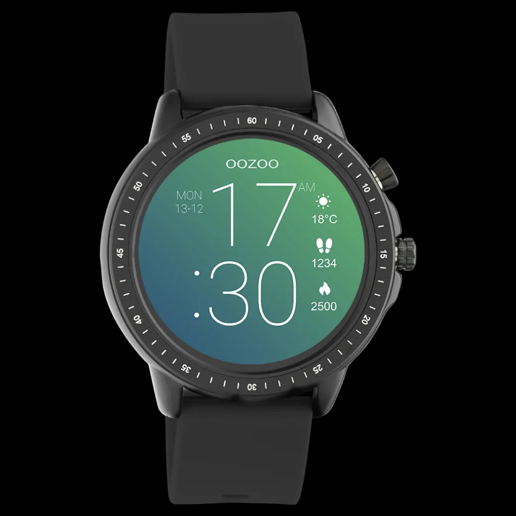 Zwarte OOZOO smartwatch met zwarte rubber band - Q00304