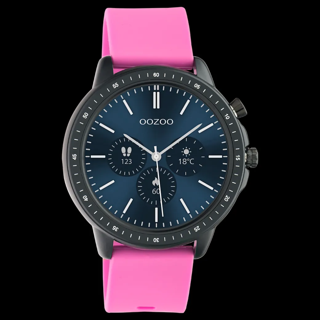 Zwarte OOZOO smartwatch met framboos roze rubber band - Q00331