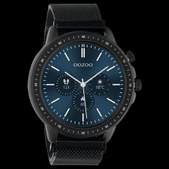 Zwarte OOZOO smartwatch met zwarte metalen mesh armband - Q00309