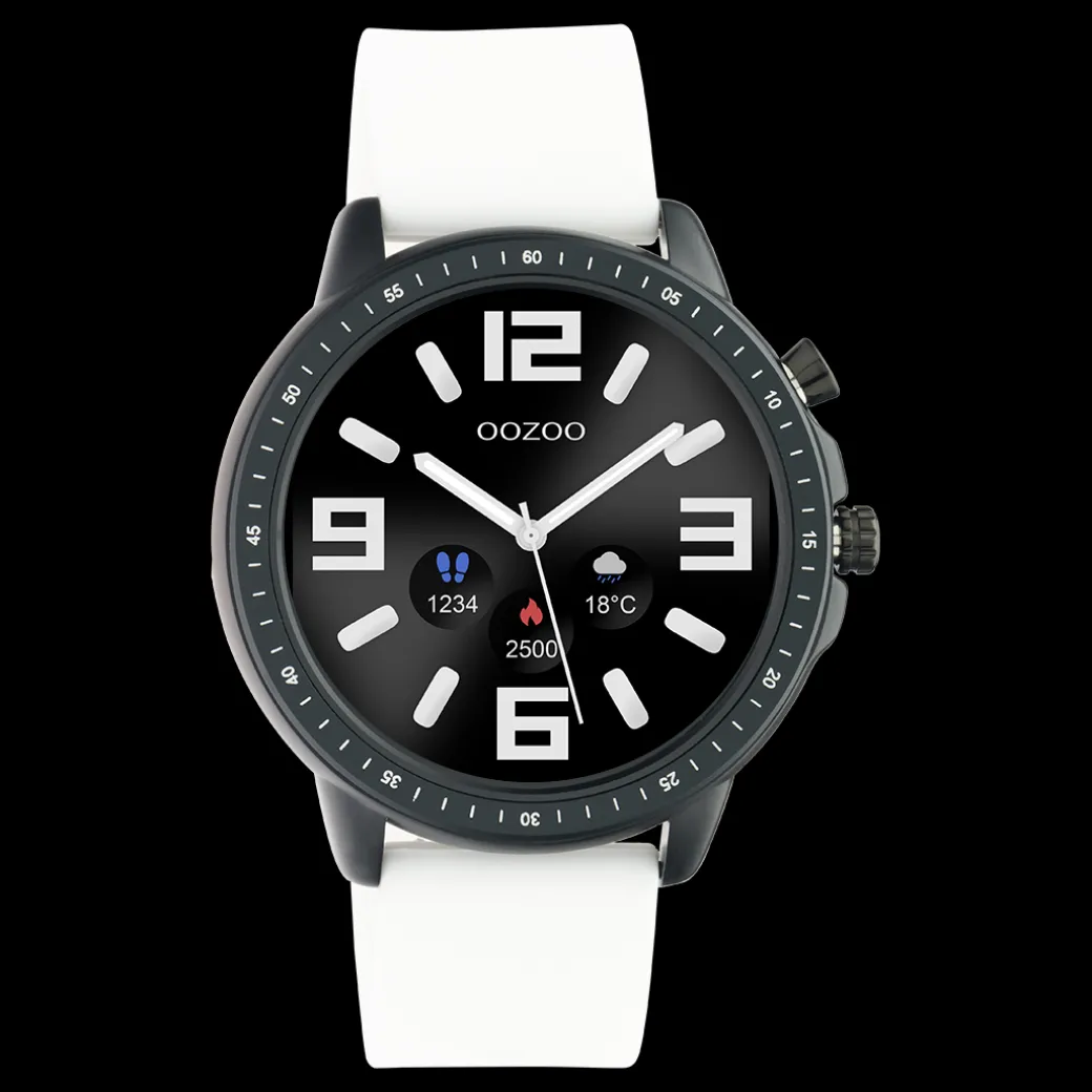 Zwarte OOZOO smartwatch met witte rubber band - Q00327