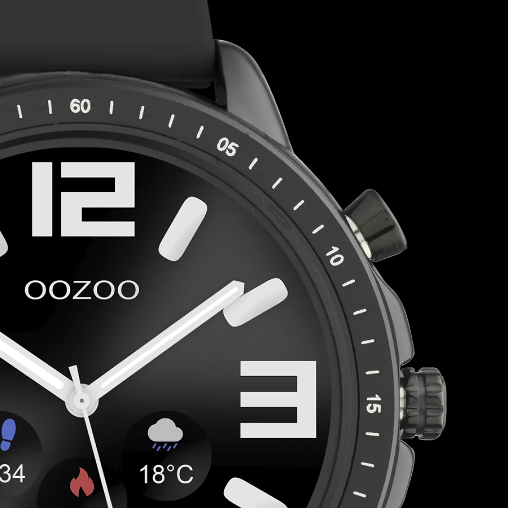 Zwarte OOZOO smartwatch met zwarte rubber band - Q00304