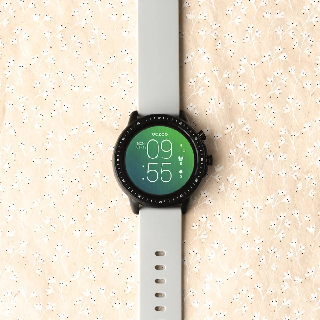 Zwarte OOZOO smartwatch met steengrijze rubber band - Q00328