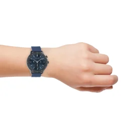 Zwarte OOZOO smartwatch met donker blauwe rubber band - Q00332