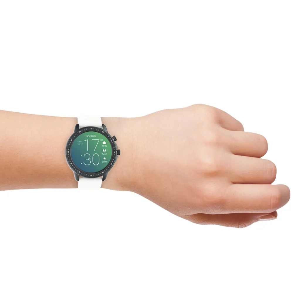 Zwarte OOZOO smartwatch met witte rubber band - Q00327